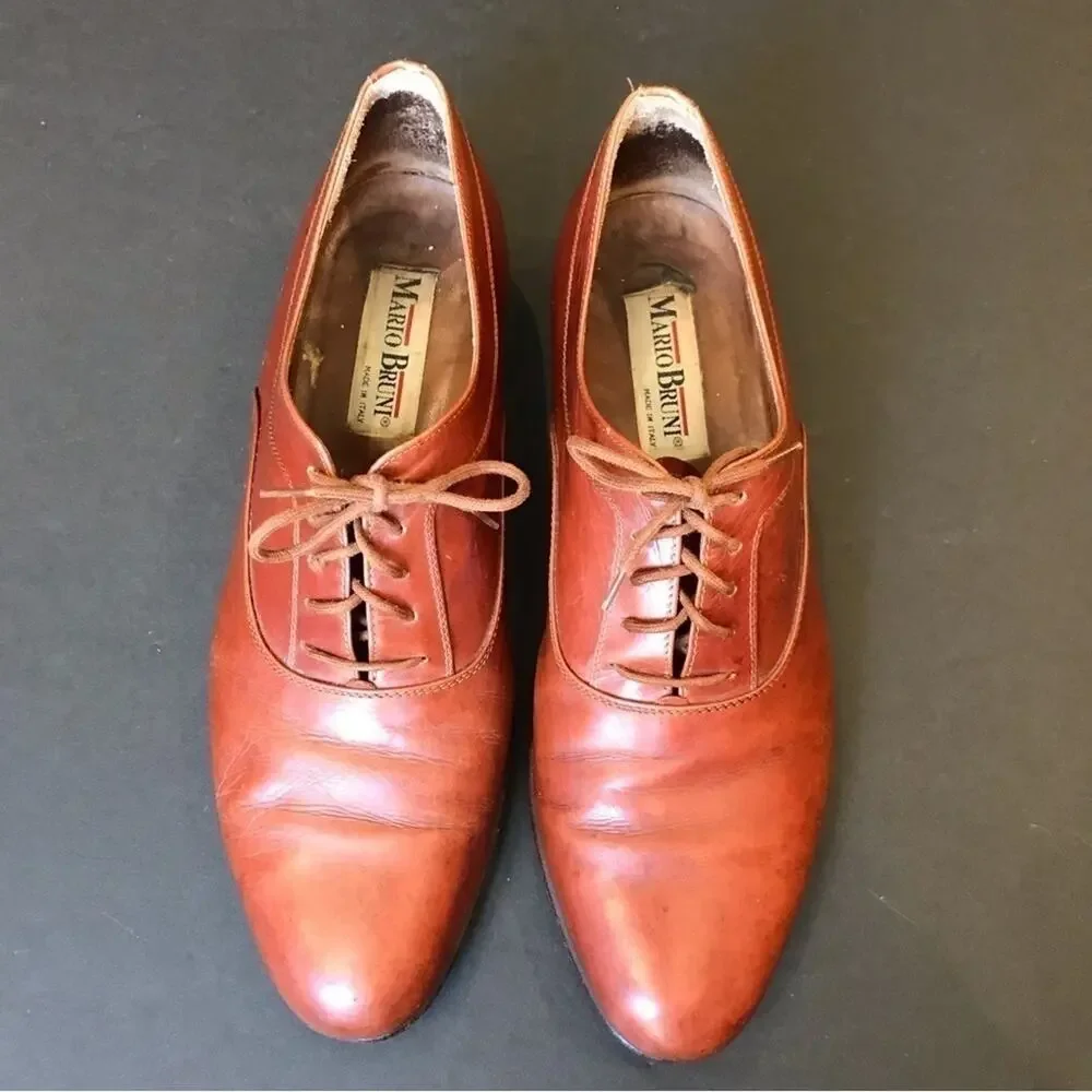 Mario Bruni Made in Italy Lace-Up Brown Leather Oxford Shoes, Size 9.5